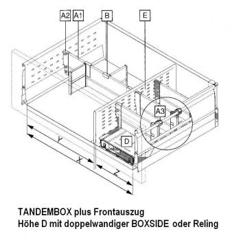 ORGA-LINE Längsteiler für TANDEMBOX Frontauszug, seidenweiß/terraschwarz/RAL 9006 weißaluminium/INOX